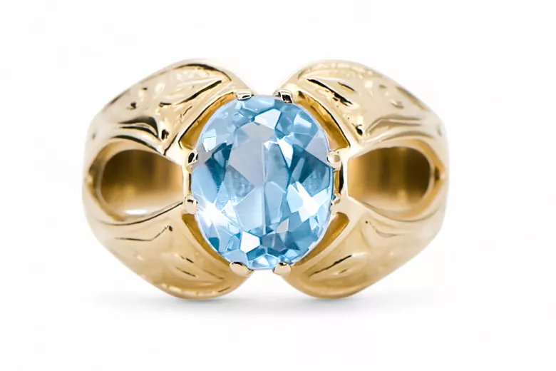 14K жълто злато Аквамарин Пръстен Винтидж крафт vrc135y